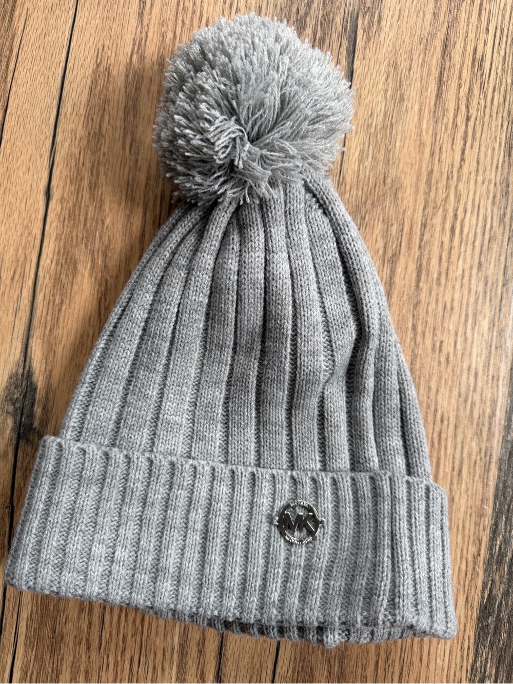 Michael Kors  Gray Ribbed Knit Pom Beanie